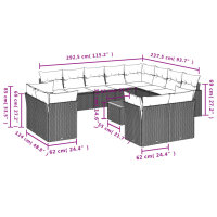 vidaXL 13-tlg. Garten-Sofagarnitur mit Kissen Grau Poly Rattan