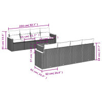 vidaXL 9-tlg. Garten-Sofagarnitur mit Kissen Grau Poly Rattan