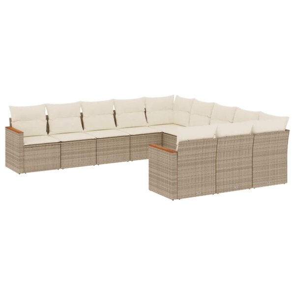 vidaXL 11-tlg. Garten-Sofagarnitur mit Kissen Beige Poly Rattan