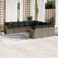 vidaXL 11-tlg. Garten-Sofagarnitur mit Kissen Grau Poly...