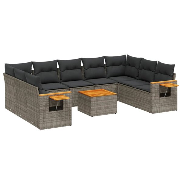 vidaXL 10-tlg. Garten-Sofagarnitur mit Kissen Grau Poly Rattan