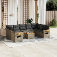 vidaXL 10-tlg. Garten-Sofagarnitur mit Kissen Grau Poly...