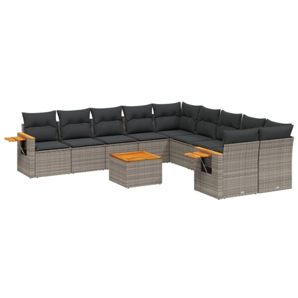 vidaXL 11-tlg. Garten-Sofagarnitur mit Kissen Grau Poly Rattan