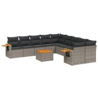 vidaXL 11-tlg. Garten-Sofagarnitur mit Kissen Grau Poly...