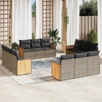 vidaXL 12-tlg. Garten-Sofagarnitur mit Kissen Grau Poly Rattan