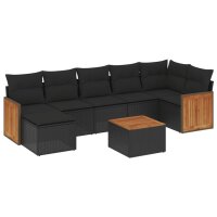 vidaXL 8-tlg. Garten-Sofagarnitur mit Kissen Schwarz Poly Rattan