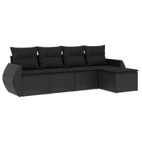 vidaXL 5-tlg. Garten-Sofagarnitur mit Kissen Schwarz Poly...