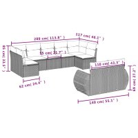 vidaXL 9-tlg. Garten-Sofagarnitur mit Kissen Grau Poly Rattan