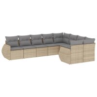 vidaXL 9-tlg. Garten-Sofagarnitur mit Kissen Beige Poly Rattan