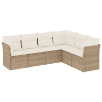 vidaXL 6-tlg. Garten-Sofagarnitur mit Kissen Beige Poly Rattan