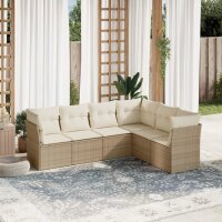 vidaXL 6-tlg. Garten-Sofagarnitur mit Kissen Beige Poly Rattan