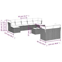 vidaXL 10-tlg. Garten-Sofagarnitur mit Kissen Schwarz Poly Rattan