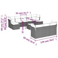 vidaXL 11-tlg. Garten-Sofagarnitur mit Kissen Schwarz Poly Rattan