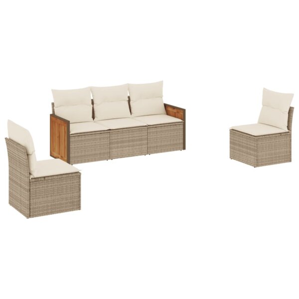 vidaXL 5-tlg. Garten-Sofagarnitur mit Kissen Beige Poly Rattan