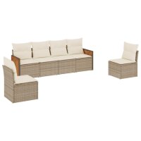 vidaXL 6-tlg. Garten-Sofagarnitur mit Kissen Beige Poly Rattan