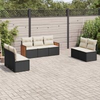 vidaXL 7-tlg. Garten-Sofagarnitur mit Kissen Schwarz Poly Rattan