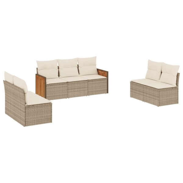 vidaXL 7-tlg. Garten-Sofagarnitur mit Kissen Beige Poly Rattan