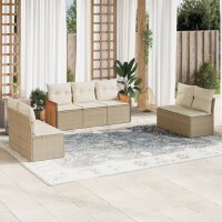 vidaXL 7-tlg. Garten-Sofagarnitur mit Kissen Beige Poly Rattan