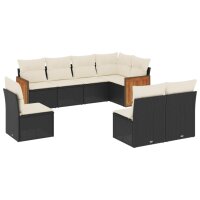 vidaXL 8-tlg. Garten-Sofagarnitur mit Kissen Schwarz Poly Rattan