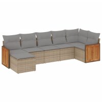 vidaXL 7-tlg. Garten-Sofagarnitur mit Kissen Beige Poly Rattan