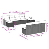 vidaXL 10-tlg. Garten-Sofagarnitur mit Kissen Schwarz Poly Rattan