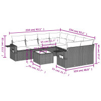 vidaXL 9-tlg. Garten-Sofagarnitur mit Kissen Schwarz Poly Rattan