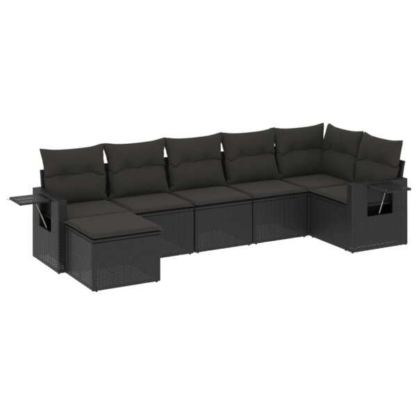 vidaXL 7-tlg. Garten-Sofagarnitur mit Kissen Schwarz Poly Rattan