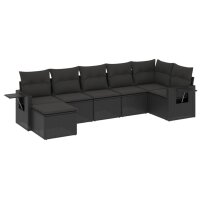 vidaXL 7-tlg. Garten-Sofagarnitur mit Kissen Schwarz Poly Rattan