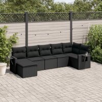 vidaXL 7-tlg. Garten-Sofagarnitur mit Kissen Schwarz Poly Rattan