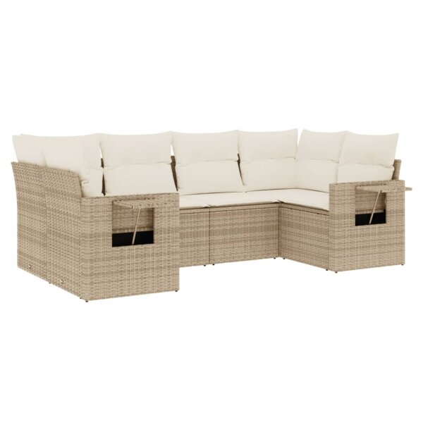 vidaXL 6-tlg. Garten-Sofagarnitur mit Kissen Beige Poly Rattan