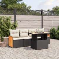 vidaXL 5-tlg. Garten-Sofagarnitur mit Kissen Schwarz Poly Rattan