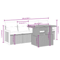 vidaXL 5-tlg. Garten-Sofagarnitur mit Kissen Schwarz Poly Rattan