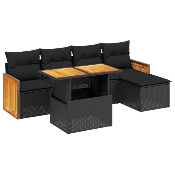 vidaXL 6-tlg. Garten-Sofagarnitur mit Kissen Schwarz Poly Rattan