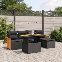 vidaXL 6-tlg. Garten-Sofagarnitur mit Kissen Schwarz Poly Rattan