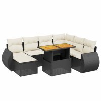 vidaXL 8-tlg. Garten-Sofagarnitur mit Kissen Schwarz Poly Rattan