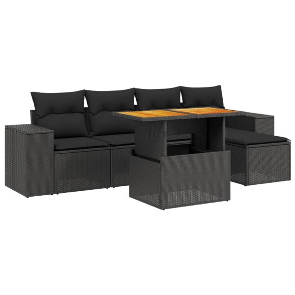 vidaXL 6-tlg. Garten-Sofagarnitur mit Kissen Schwarz Poly Rattan