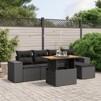 vidaXL 6-tlg. Garten-Sofagarnitur mit Kissen Schwarz Poly Rattan