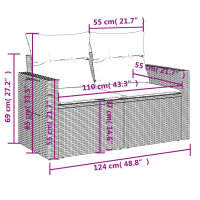 vidaXL 7-tlg. Garten-Sofagarnitur mit Kissen Grau Poly Rattan