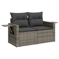 vidaXL 7-tlg. Garten-Sofagarnitur mit Kissen Grau Poly Rattan