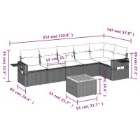 vidaXL 7-tlg. Garten-Sofagarnitur mit Kissen Grau Poly Rattan