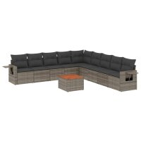 vidaXL 10-tlg. Garten-Sofagarnitur mit Kissen Grau Poly...