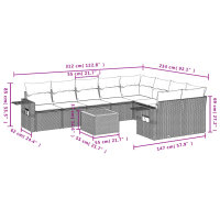 vidaXL 10-tlg. Garten-Sofagarnitur mit Kissen Grau Poly Rattan