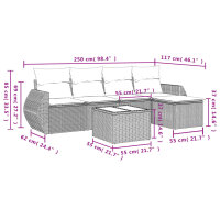 vidaXL 6-tlg. Garten-Sofagarnitur mit Kissen Grau Poly Rattan