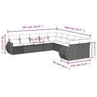 vidaXL 10-tlg. Garten-Sofagarnitur mit Kissen Grau Poly Rattan