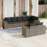 vidaXL 8-tlg. Garten-Sofagarnitur mit Kissen Grau Poly Rattan