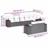 vidaXL 8-tlg. Garten-Sofagarnitur mit Kissen Grau Poly Rattan