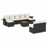 vidaXL 10-tlg. Garten-Sofagarnitur mit Kissen Schwarz Poly Rattan