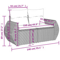 vidaXL 5-tlg. Garten-Sofagarnitur mit Kissen Grau Poly Rattan