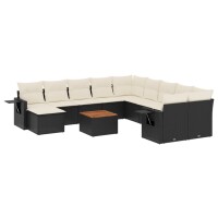 vidaXL 12-tlg. Garten-Sofagarnitur mit Kissen Schwarz Poly Rattan