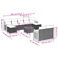 vidaXL 10-tlg. Garten-Sofagarnitur mit Kissen Grau Poly Rattan